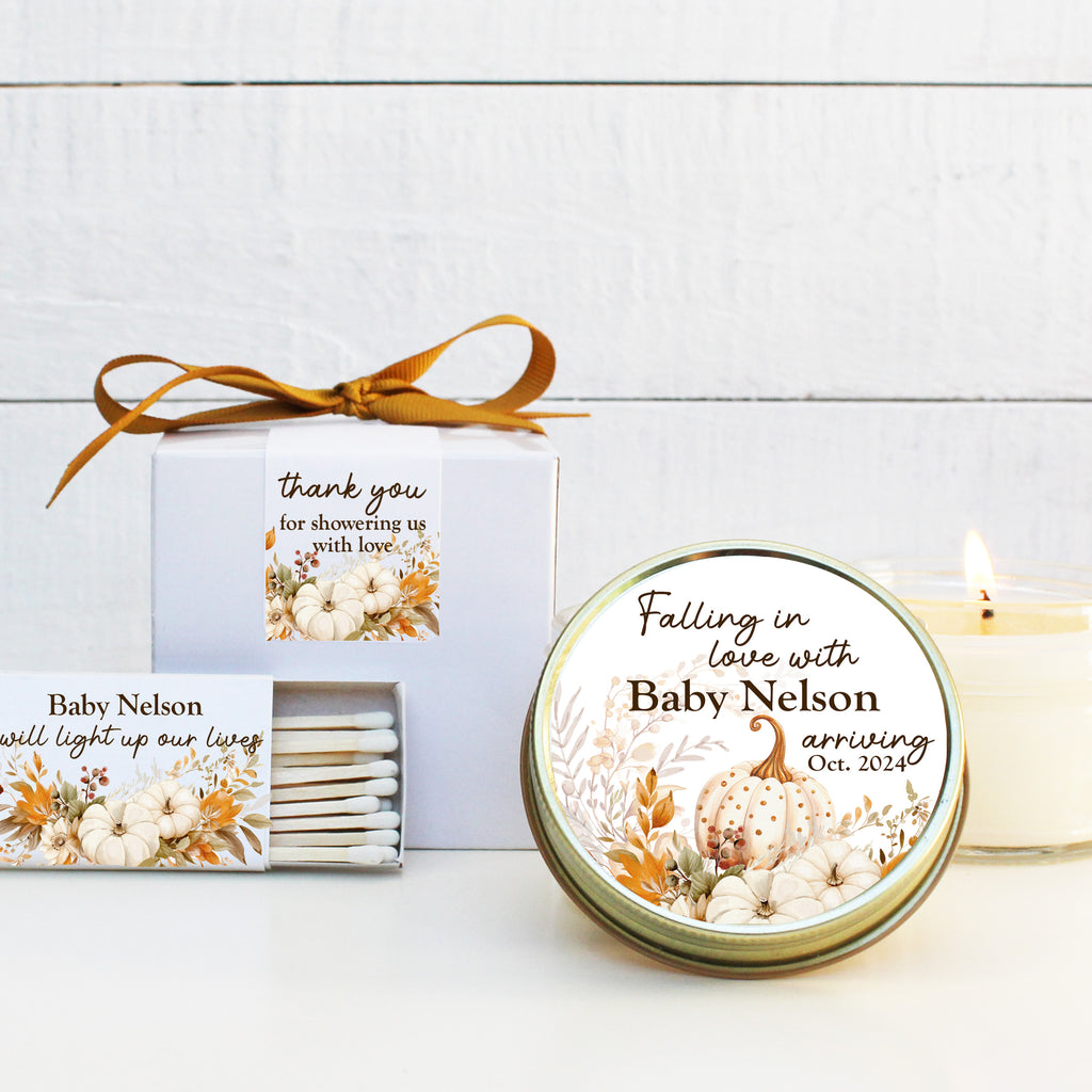 Fall baby shower favors - Personalized candle favors Magic Pumpkin Design
