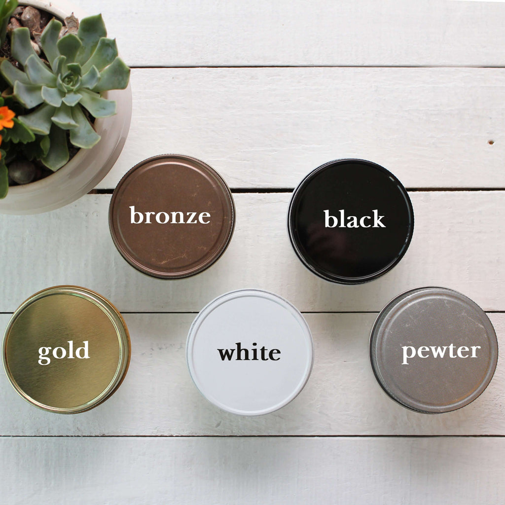 Lid colors, bronze, black, gold, white and pewter