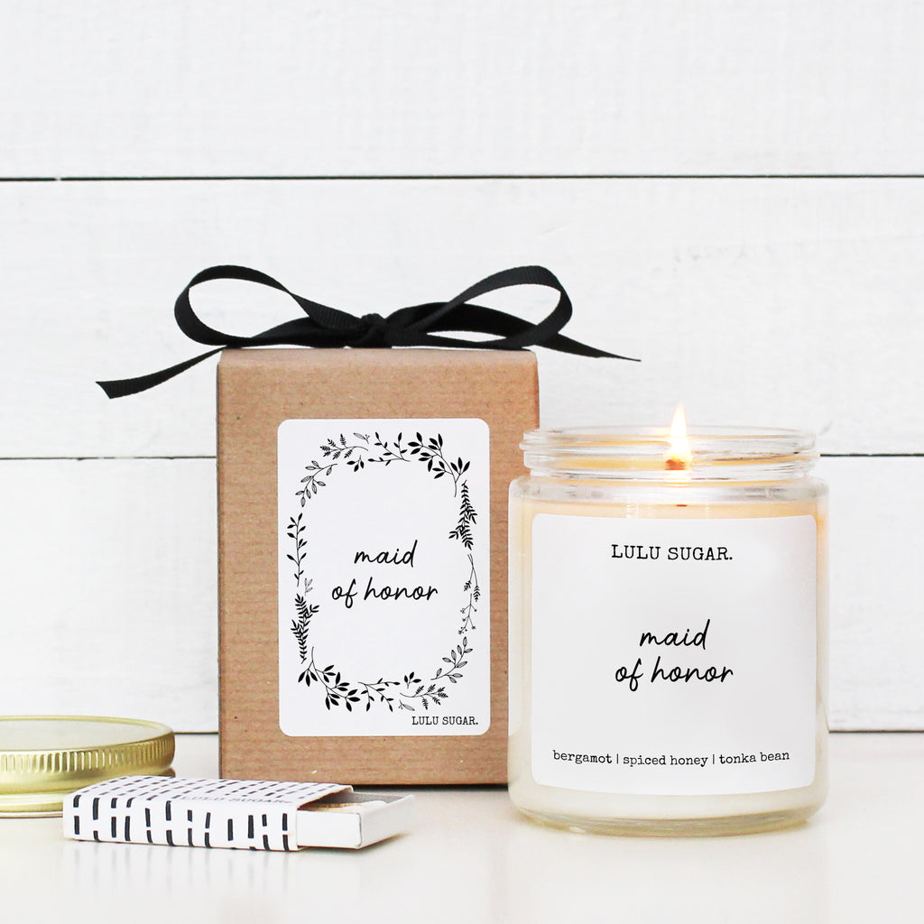maid of honor candle with box and matches