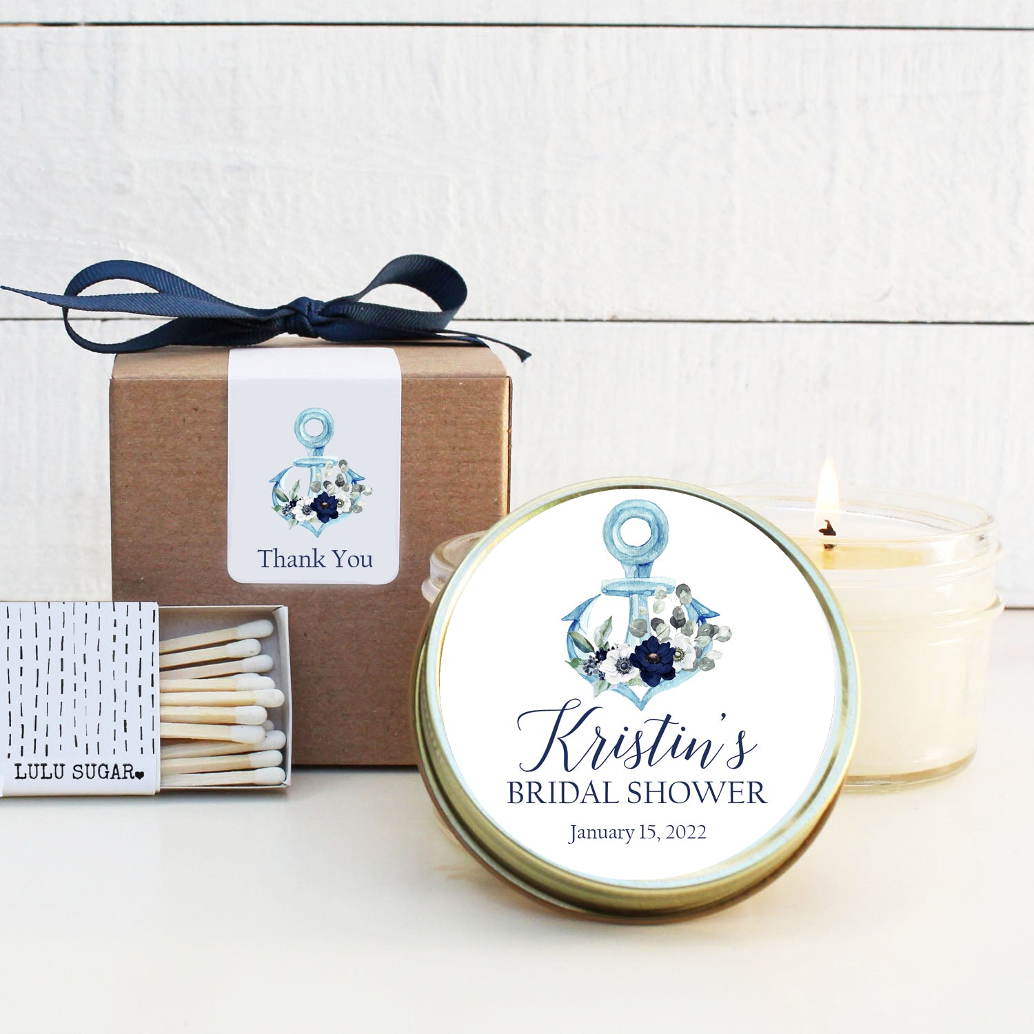 Bridal Shower Favor Candles - Blue Floral Label